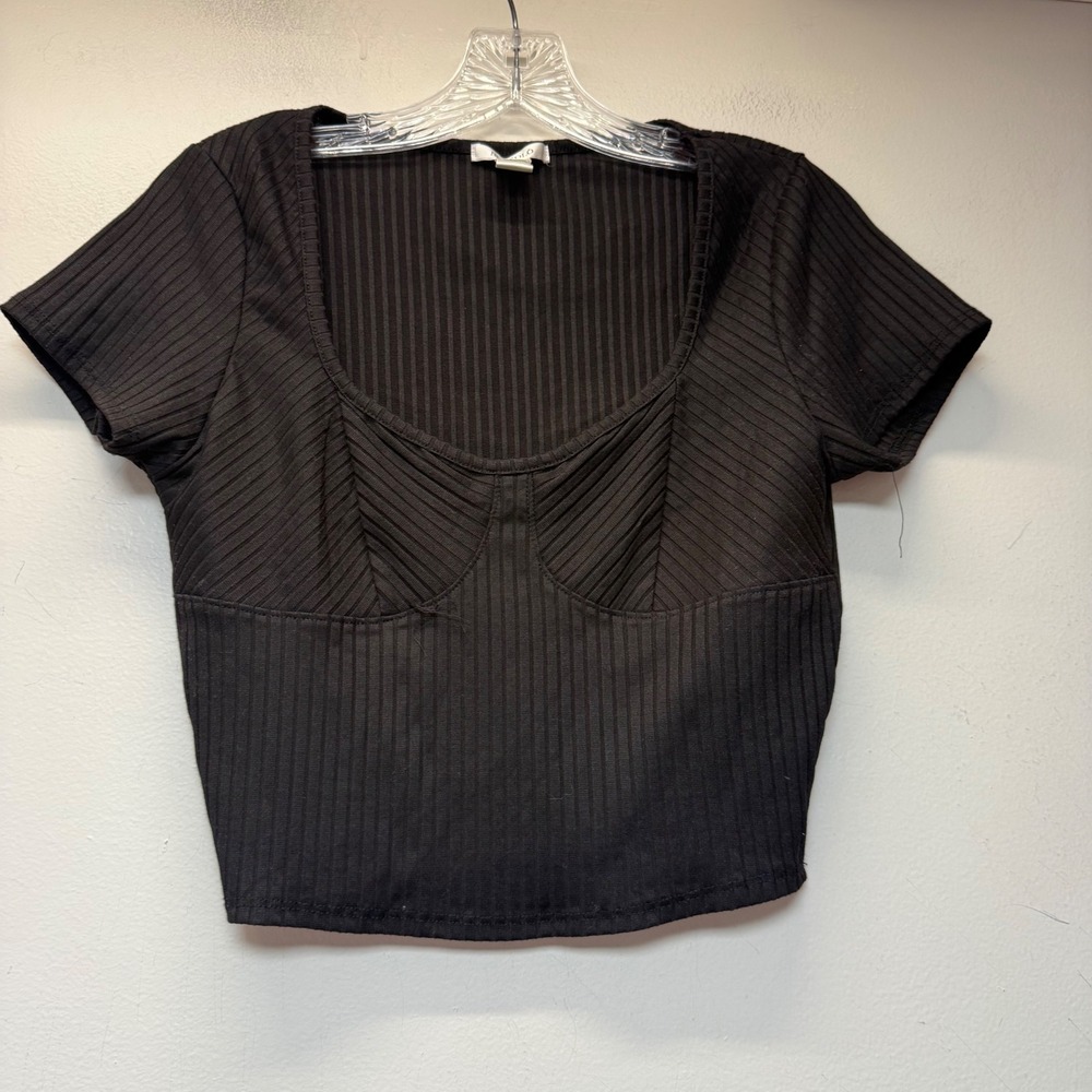 Bozzolo Crop Top‎ Women Large Black Excellent Ribbed Bustier Seam HT12279